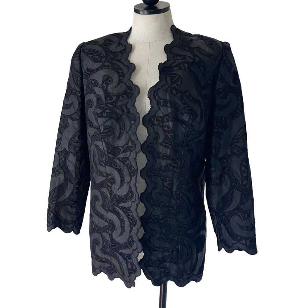 Leon Paule Beverly Hills Vintage Womens Jacket Size Medium Black Scallop Edge